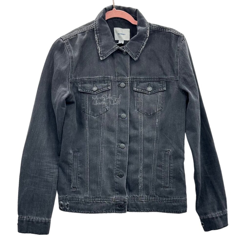 Old Navy Black Destruct Trucker Jacket Size Medium